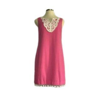 J. Howard Pink Ivory Crochet Pom-Pom Tunic Dress